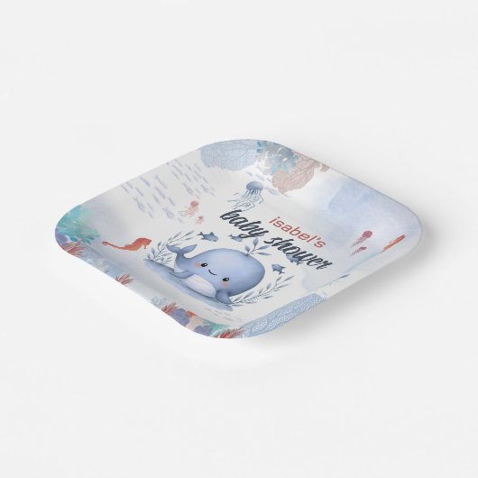 Blauwal unter Meerschweinchen Babydusche Pappteller (Gewinkelt)