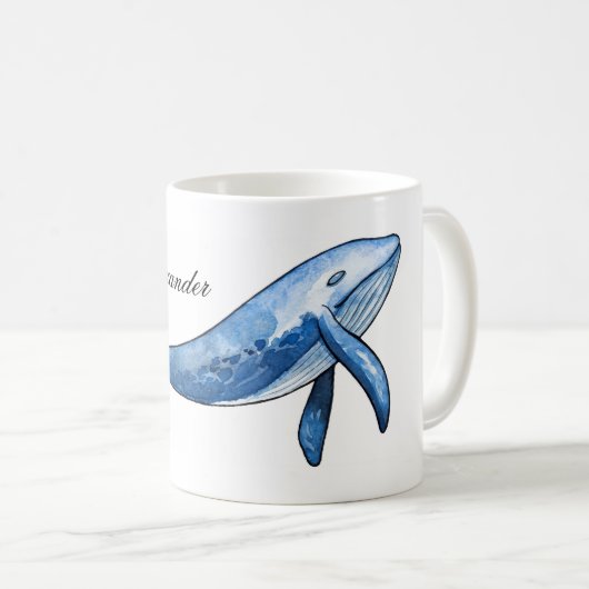 Blauwal. Wasserbecher. Meeresgeschenk. Ozean Kaffeetasse (VorderseiteRechts)