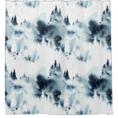 Blauwald-Aquarellmuster Duschvorhang (Vorderseite)