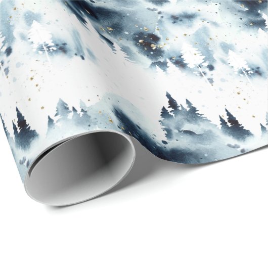 Blauwald-Aquarellmuster Geschenkpapier (Rolleneckpunkt)