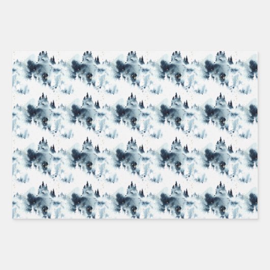 Blauwald-Aquarellmuster Geschenkpapier Set (Vorderseite)