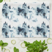 Blauwald-Aquarellmuster Geschirrtuch (Gefaltet)