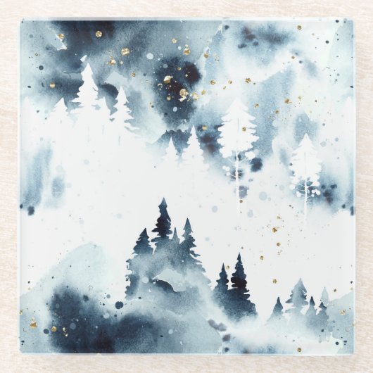 Blauwald-Aquarellmuster Glasuntersetzer (Vorderseite)