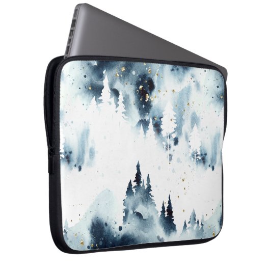 Blauwald-Aquarellmuster Laptopschutzhülle (Vorne Rechts)