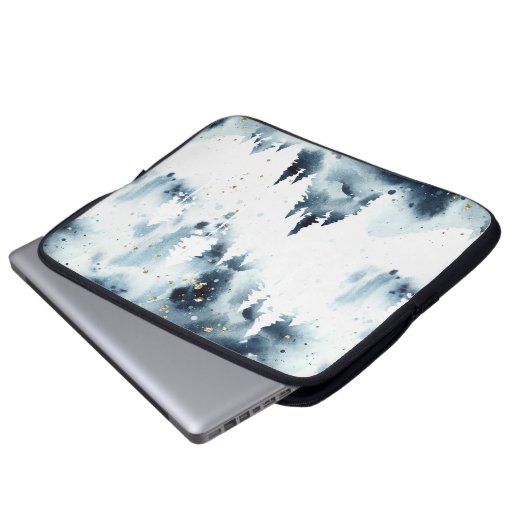 Blauwald-Aquarellmuster Laptopschutzhülle (Vorne Knopf)