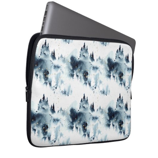 Blauwald-Aquarellmuster Laptopschutzhülle (Vorne Rechts)