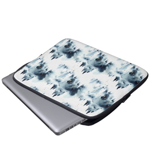 Blauwald-Aquarellmuster Laptopschutzhülle (Vorne Knopf)