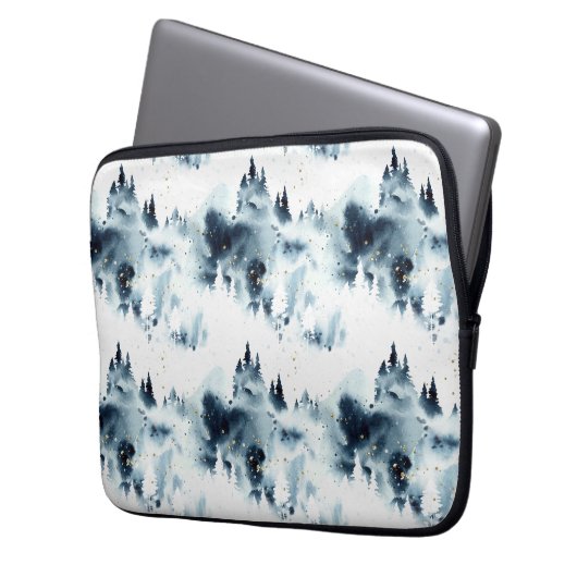 Blauwald-Aquarellmuster Laptopschutzhülle (Vorderseite Links)