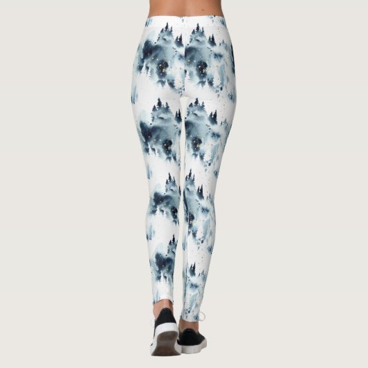 Blauwald-Aquarellmuster Leggings (Rückseite)