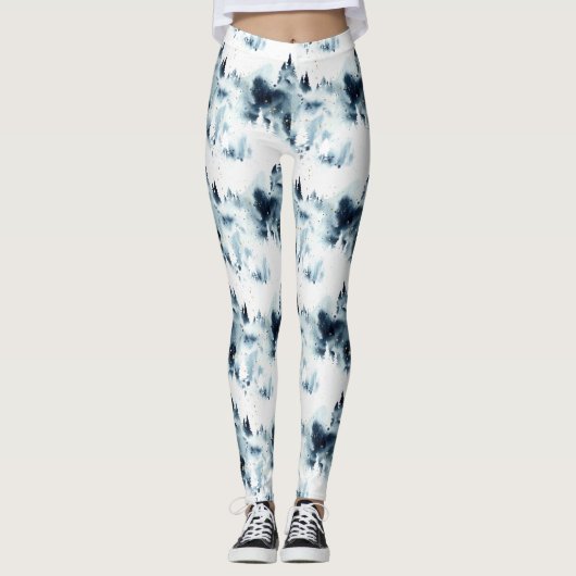 Blauwald-Aquarellmuster Leggings (Vorderseite)