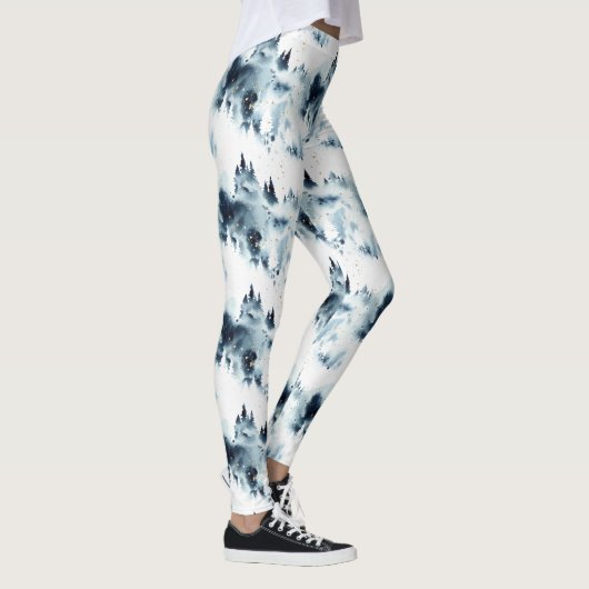 Blauwald-Aquarellmuster Leggings (Rechts)