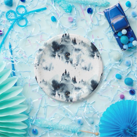 Blauwald-Aquarellmuster Pappteller (Party)