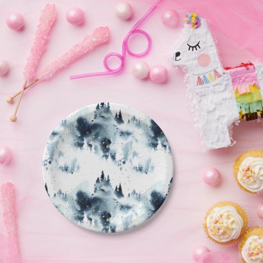 Blauwald-Aquarellmuster Pappteller (Party)