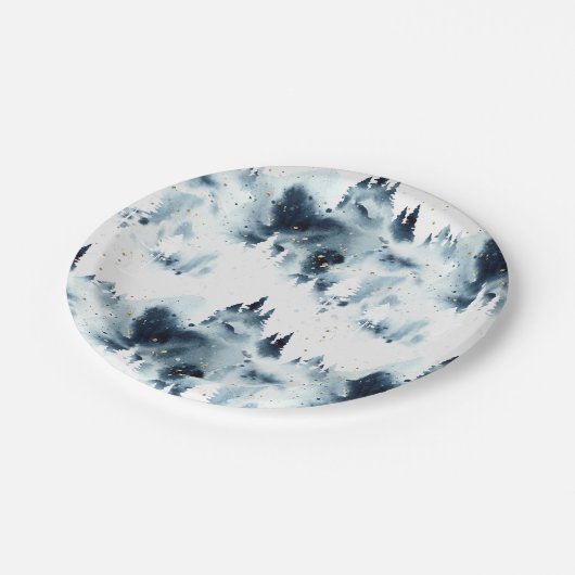 Blauwald-Aquarellmuster Pappteller (Schrägansicht)