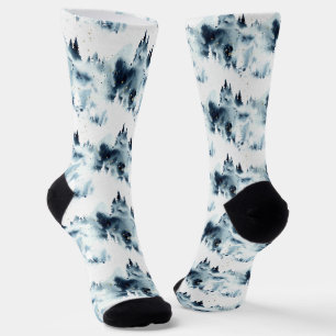 Blauwald-Aquarellmuster Socken
