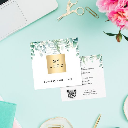 Blauwald-Farn QR-Logo Quadratische Visitenkarte