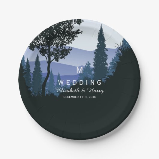 Blauwald, rustikale Hochzeit Pappteller (Vorderseite)