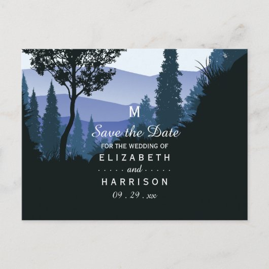 Blauwald, rustikale Hochzeit retten das Datum Ankündigungspostkarte (Vorderseite)