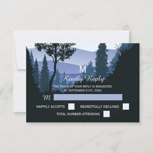 Blauwald, rustikale Hochzeit RSVP Karte (Vorderseite)