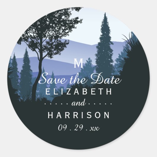 Blauwald, rustikale Hochzeit Runder Aufkleber (Vorderseite)