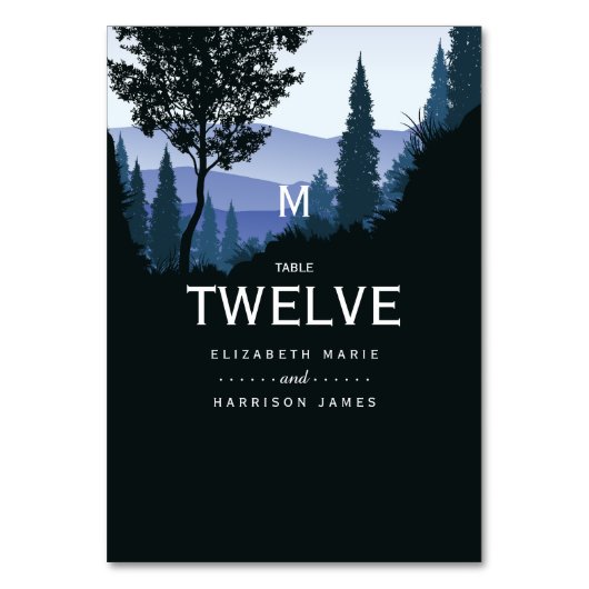 Blauwald, rustikale Hochzeit Tischnummer (Rückseite)