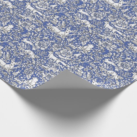Blauwald-Tiermuster Hirsch-Hasen Geschenkpapier (Ecke)