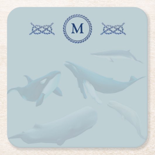 Blauwale mit Monogramm Rechteckiger Pappuntersetzer (Vorderseite)
