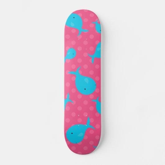 Blauwale rosa Polka-Punkte Skateboard (Vorderseite)