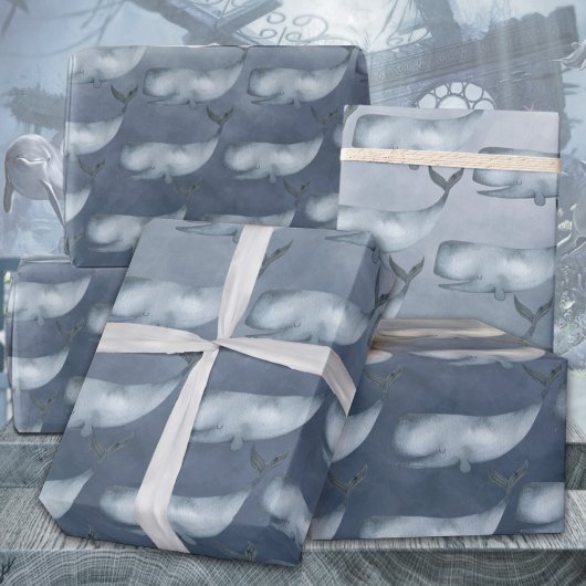 Blauwale unter dem tiefblauen Ozean Geschenkpapier