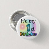 Blauwe Es ist mein 1. Geburtstag Button (Vorne & Hinten)