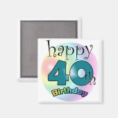 Blauwe Happy 40. Geburtstag Magnet (Vorderseite/Rückseite)