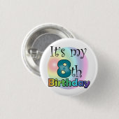 Blauwe It's my 8th Birthday Button (Vorne & Hinten)