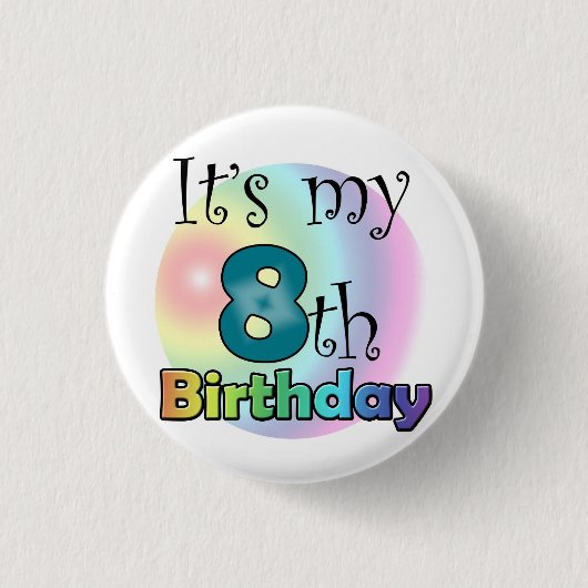 Blauwe It's my 8th Birthday Button (Vorderseite)