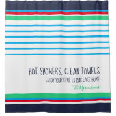 Blauweiß aquamarin rot gestreifte, moderne Küstenl Duschvorhang (Vorderseite)