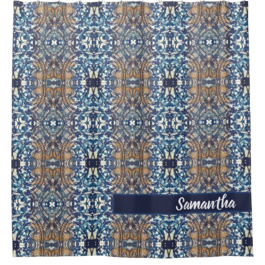 Blauweißbraune Loft-Keramik Duschvorhang (Vorderseite)