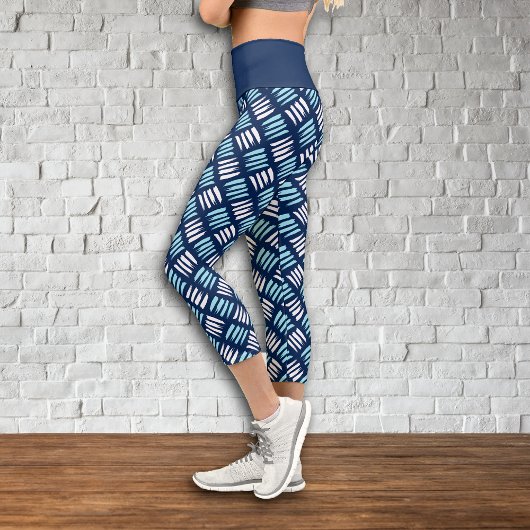 Blauweiße Abstrakte Farbstreifen Capri Leggings