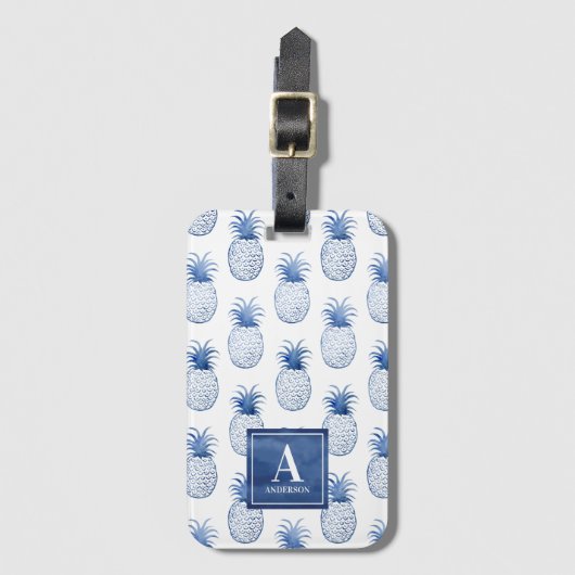 Blauweiße Ananas Gepäckanhänger (Vorderseite Vertikal)