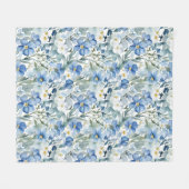 Blauweiße Blume Wasserfarben Chic Fleecedecke (Vorderseite (Horizontal))