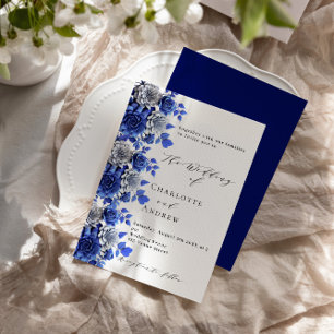 Blauweiße Blumen Drehbuch Luxus Hochzeit Einladung