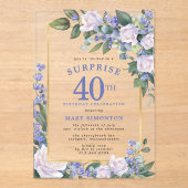 Blauweiße Blüte 40. Geburtstagsüberraschung Party Acryleinladungen (Vorderseite)