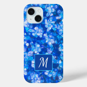 Blauweiße Blüten Moderne Blume Monogram Custom Case-Mate iPhone Hülle