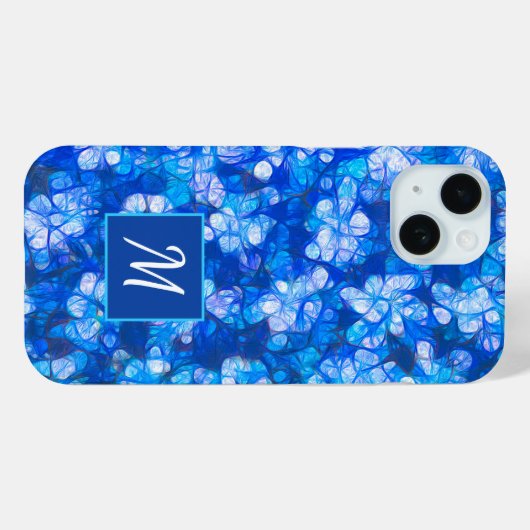 Blauweiße Blüten Moderne Blume Monogram Custom Case-Mate iPhone Hülle (Rückseite (Horizontal))