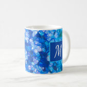 Blauweiße Blüten Moderne Blume Monogram Custom Kaffeetasse (VorderseiteRechts)