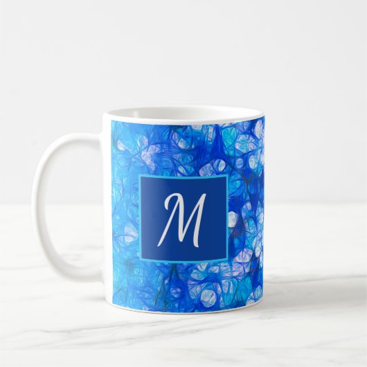Blauweiße Blüten Moderne Blume Monogram Custom Kaffeetasse (Links)
