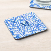 Blauweiße, einzigartige Aquarell-Wirbel Getränkeuntersetzer (Linke Seite)