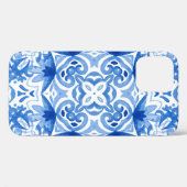Blauweiße Fliese, Aquarellmuster. Case-Mate iPhone Hülle (Rückseite (Horizontal))
