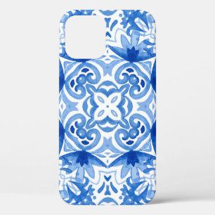 Blauweiße Fliese, Aquarellmuster. Case-Mate iPhone Hülle