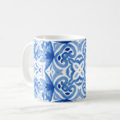 Blauweiße Fliese, Aquarellmuster. Kaffeetasse (Vorderseite Links)