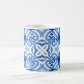 Blauweiße Fliese, Aquarellmuster. Kaffeetasse (Mittel)