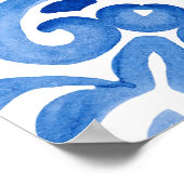 Blauweiße Fliese, Aquarellmuster. Poster (Ecke)